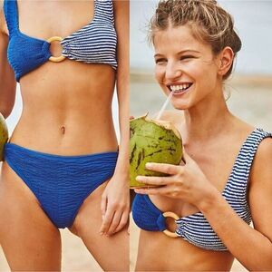 NEW‎ Cleonie Free People Swim Australia blue bikini top blue stripe, one size